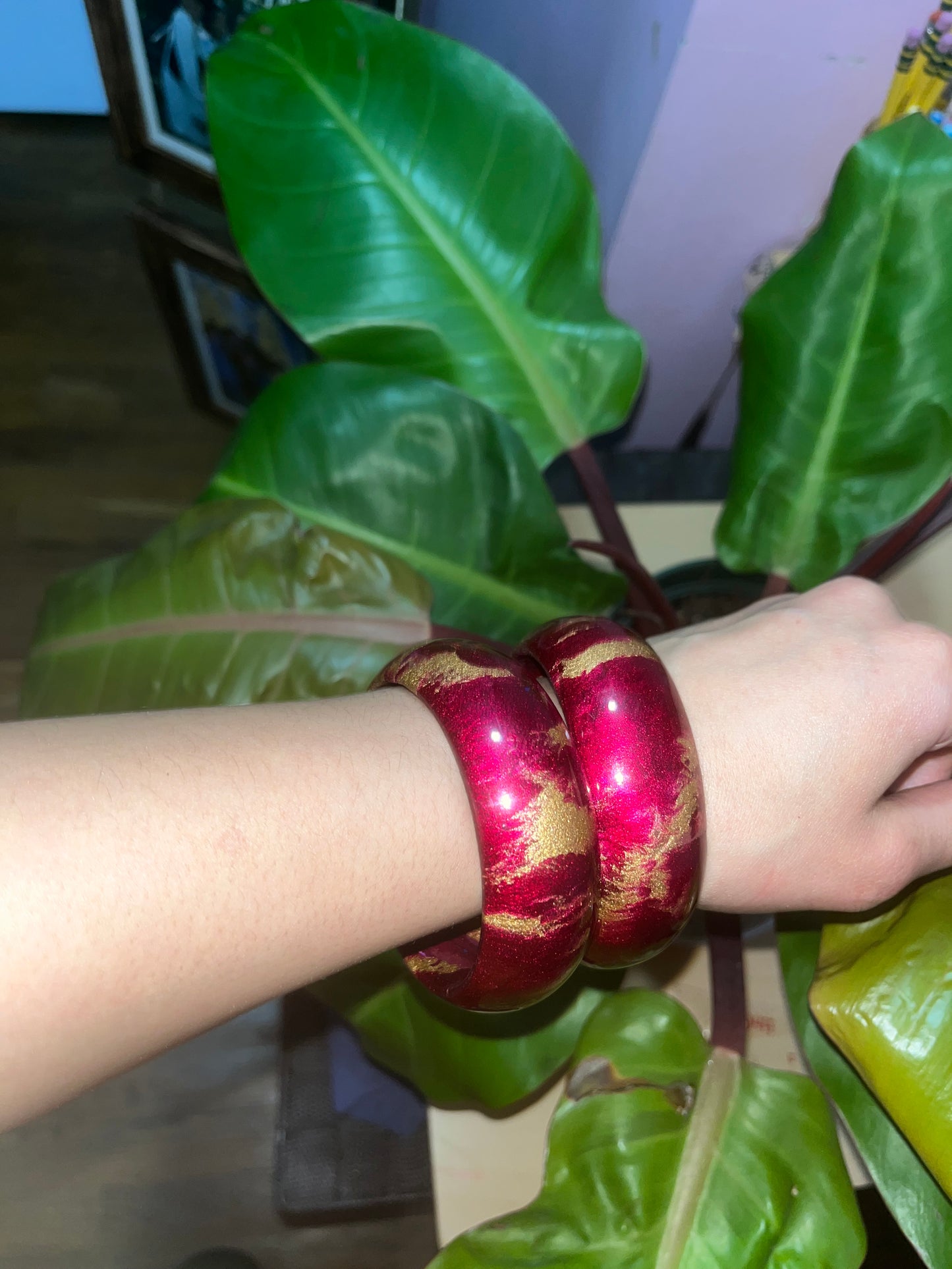 Crimson Ember Gold Bangles