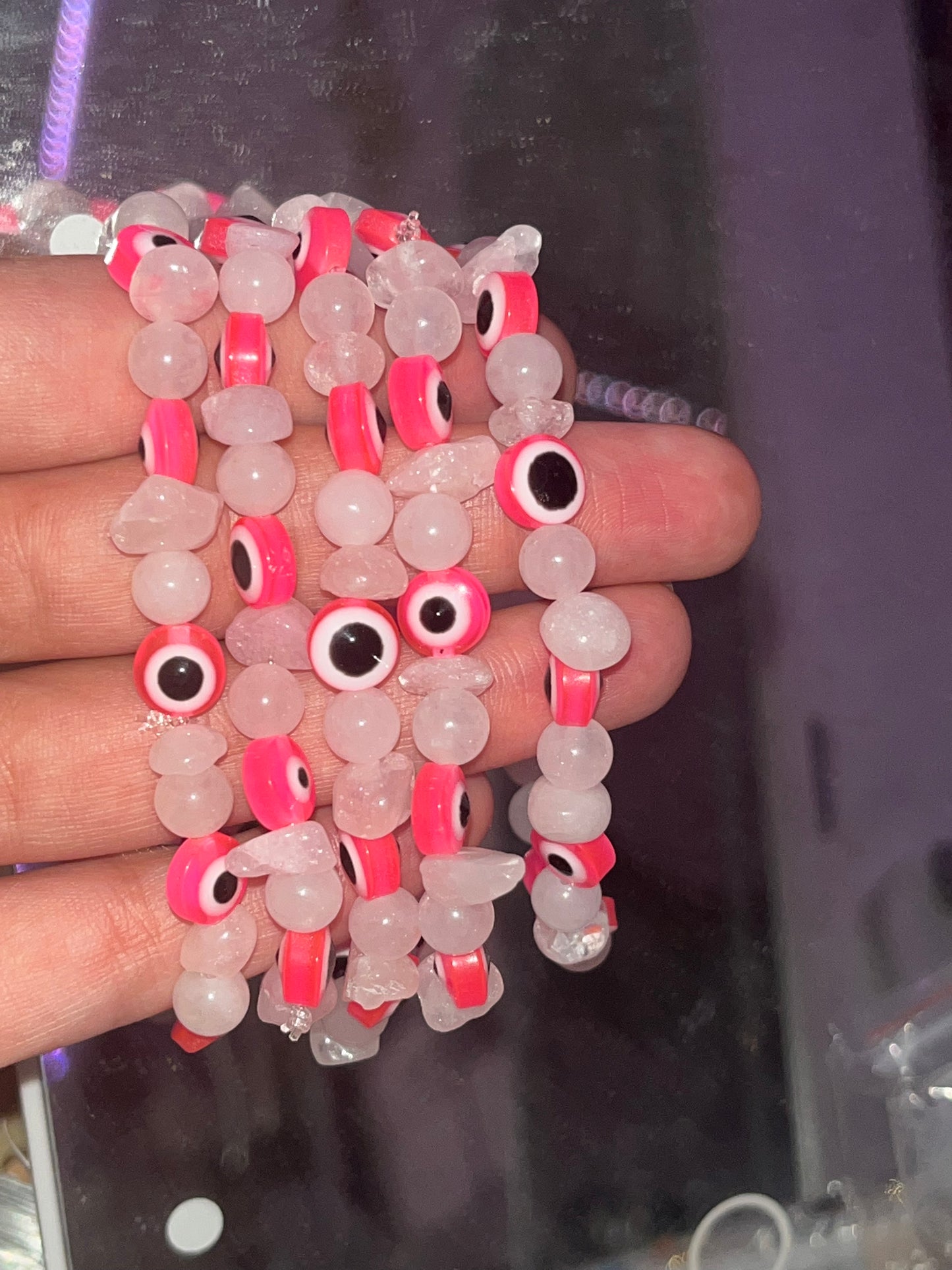 Pink MAL DE OJO Rose Quartz Bracelet